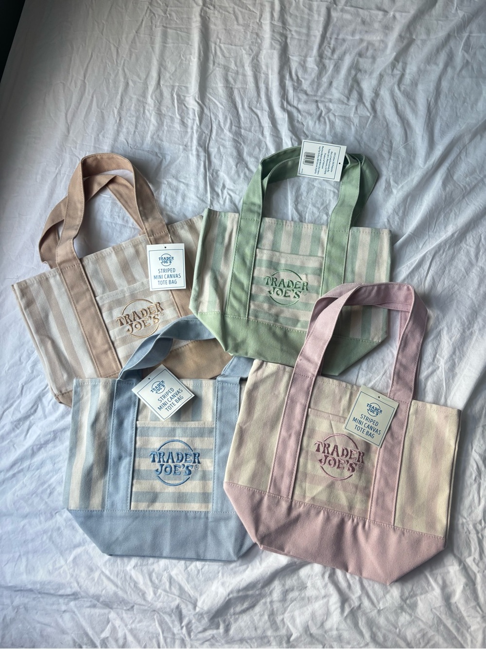 Trader Joe's Striped Mini Tote bags - Pink, Blue, Green, Tan